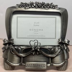 Sonoma 3.5”x5” Picture Frame Wedding “Just Married” Brushed Silver-Toned Metal